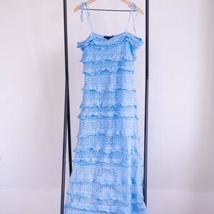 Zara Ruffle Lace Pointelle Blue Dress